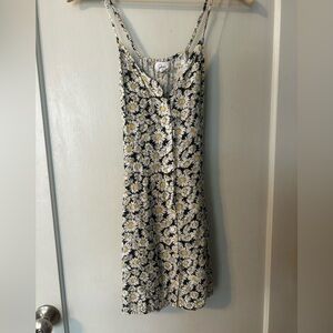 Japna Daisy Floral Mini Dress Button Front Tie Waist Rayon Size S